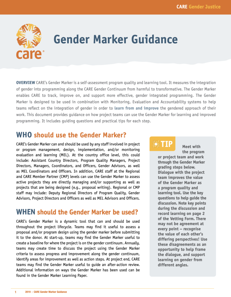 CARE Gender Marker Guidance Mage